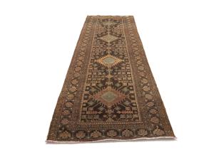 Semi Antique Dark Brown Tribal 4X13 Meshkin Persian Runner Rug