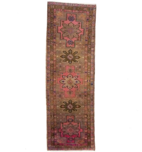 Semi Antique Muted Colors Geometric 3'8 X 10'11 Meshkin Persian Rug