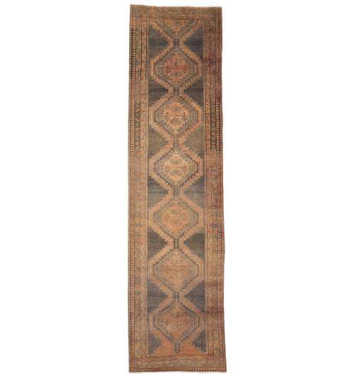 Semi Antique Muted Colors Tribal 4X14 Hamedan Persian Runner Rug