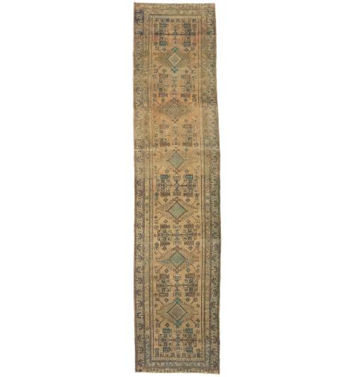 Semi Antique Muted Colors Tribal 3X14 Hamedan Persian Runner Rug