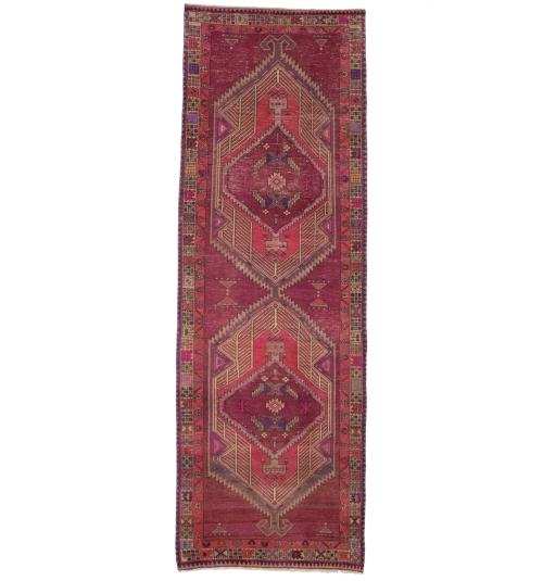 Vintage Muted Colors Tribal 4X10 Hamedan Persian Runner Rug