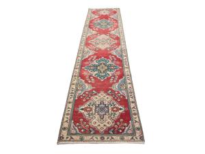 Vintage Red Traditional 2X12Tabriz Persian Runner Rug