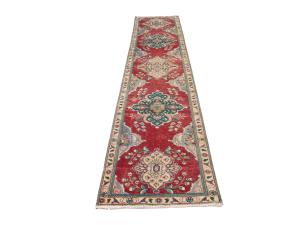 Vintage Red Traditional 2X12Tabriz Persian Runner Rug