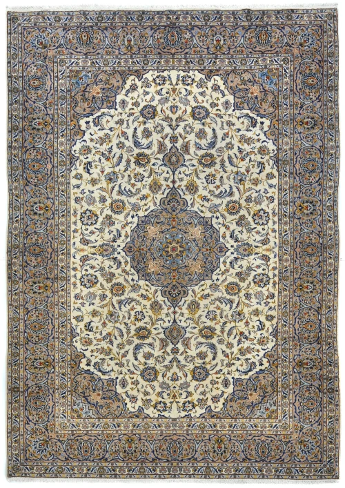Vintage Cream Floral Traditional 9'6X13'2 Kashan Persian Oriental Rug