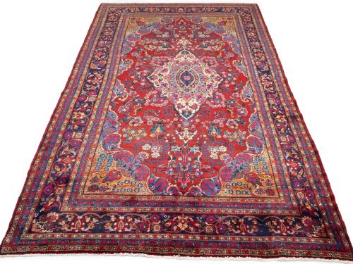 Vintage Red Floral Traditional 6'8 x 12'6 Hamedan Persian Rug