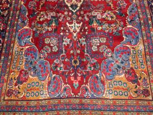 Vintage Red Floral Traditional 6'8 x 12'6 Hamedan Persian Rug