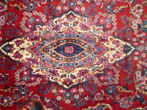 Vintage Red Floral Traditional 6'8 x 12'6 Hamedan Persian Rug